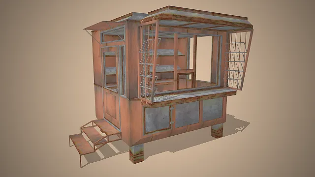 锈蚀金属售货亭  复古商亭  做旧锈迹  内置置物架