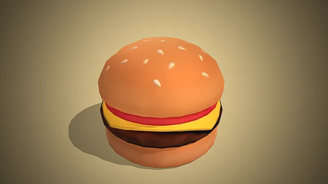 一个卡通风格的美式芝士汉堡模型