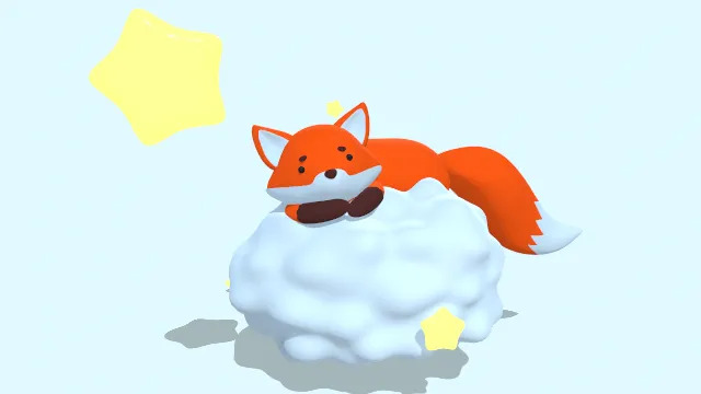 可爱卡通风格漂浮在云上的狐狸动物动画