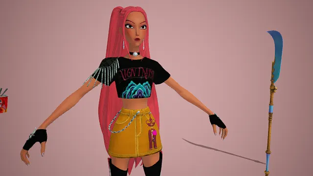 3D卡通风潮流少女与武器场景模型，创意设计（3D潮流少女、卡通风格、个性活泼、潮流主题、混搭元素）