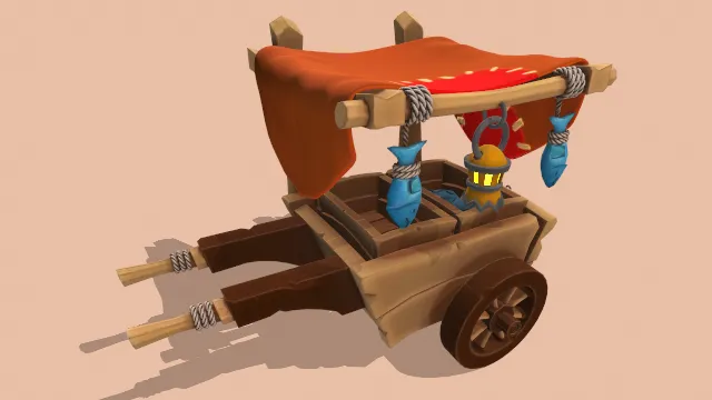 风格化鱼类海鲜购物车木制手推车