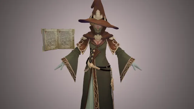 游戏角色 巫师装扮 尖顶帽 魔法书 长袍服饰