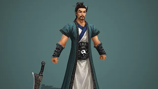 带太极腰饰的青袍刀客游戏角色模型