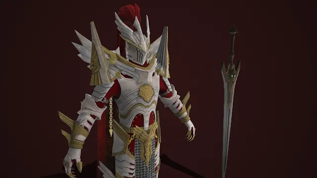  3D 战士模型  铠甲  白金色调  威慑力  红眼纹路巨剑  魔幻类  华丽重铠