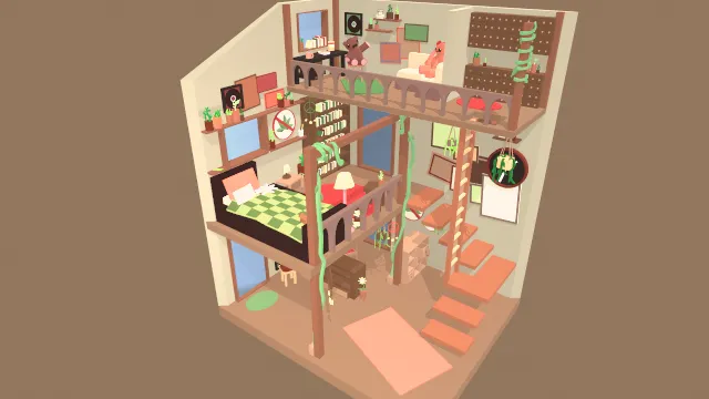 卧室房间建筑桌椅床家具