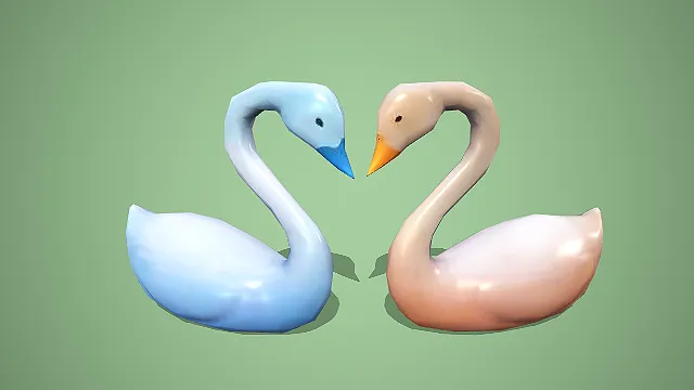 釉面双色天鹅情侣装饰摆件