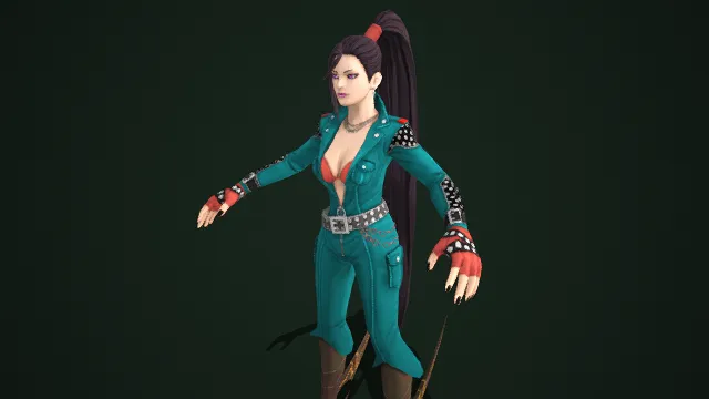 朋克酷飒风格  女性角色  高马尾  工装套装  性感张力  铆钉波点  叛逆感  尖刺装饰  