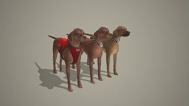 三色威玛猎犬带配饰 3D 模型 写实工作犬角色素材合集