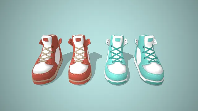 高帮运动鞋  手绘纹理  休闲板鞋  轻量化模型