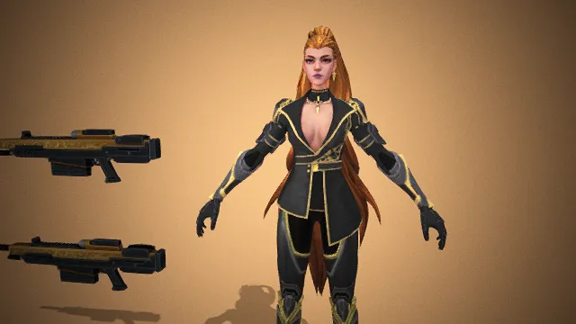 黑金战甲  双持枪械  3D 女性角色  高马尾  女战士