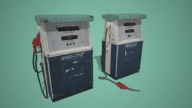 卡通风格复古做旧红蓝加油机组合装饰道具