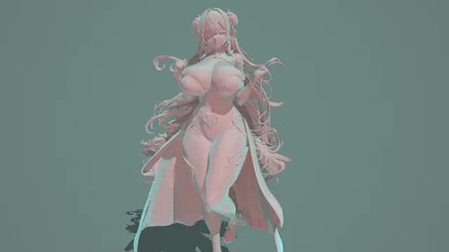3D写实风粉色系女性角色模型，创意设计（3D角色、写实风格、柔美梦幻，奇幻主题，角色元素）