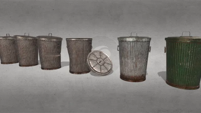 标准的城市金属垃圾桶破旧外壳