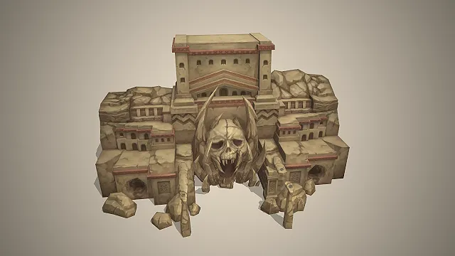 骷髅山门  巨型骷髅浮雕  做旧废墟  副本入口