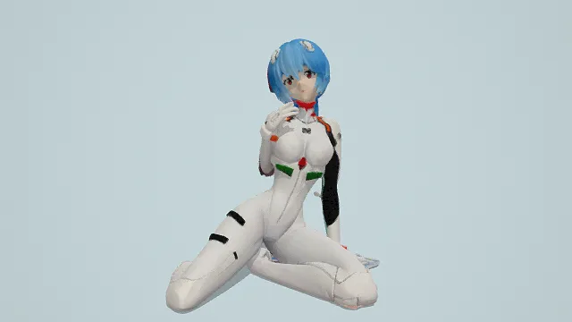   3D卡通风格蓝发机甲服人物模型，创意设计（3D人物、卡通风格、科幻机甲风，角色设计主题）