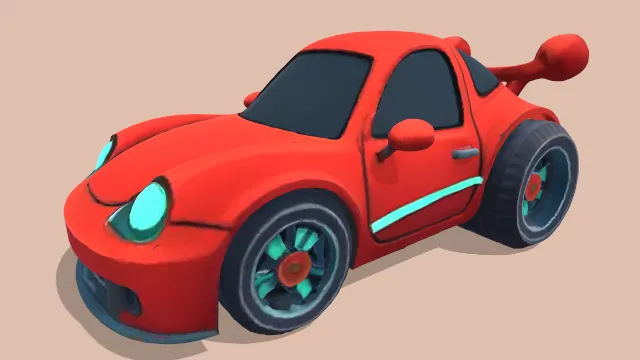 卡通风格化红色玩具车赛车汽车