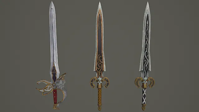 圣纹华丽长剑游戏武器套装3D模型