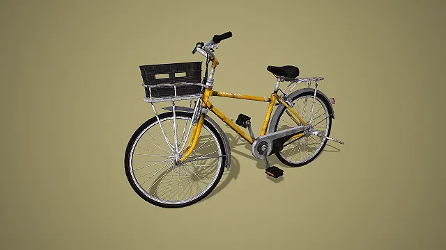 复古黄色带篮城市自行车