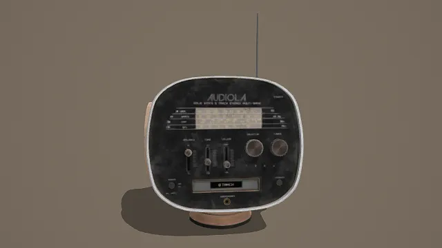 3D卡通风格复古音响模型，创意设计（3D设备、卡通风格、复古科技风，音响设计主题）