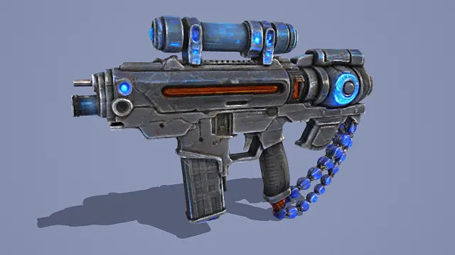 3D卡通风格科幻枪械模型，创意设计（3D枪械、卡通风格、科幻风，武器设计主题）
