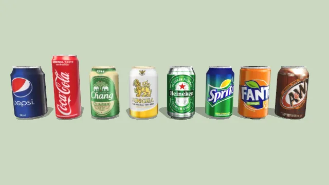 一排听装苏打水汽水饮料