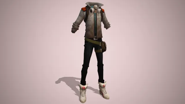 高领外套  腰包  耳机  黑色牛仔裤  高帮鞋