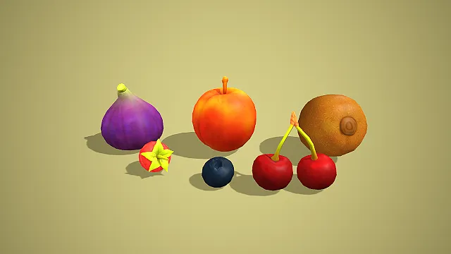 无花果苹果奇异果组合 3D 低多边形美食场景装饰模型