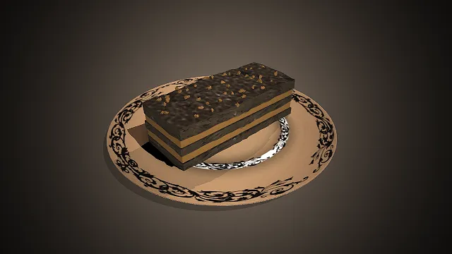 一个写实风格的3D巧克力蛋糕模型