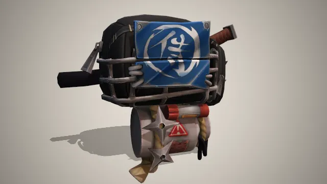 黑色背包挂有武士刀下面挂着飞镖箱子