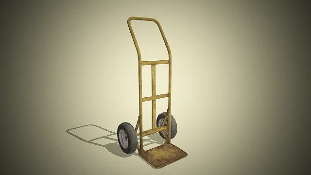 一个带有做旧锈蚀痕迹的工业两轮手推车3D模型