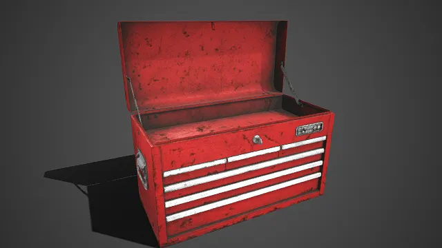 旧工具箱  红色金属材质  翻盖   多抽屉设计  开放式储物空间  储物工具  分区储物功能  置物容器