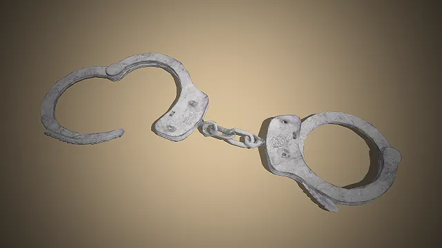 一个工业复古风格的金属手铐3D模型