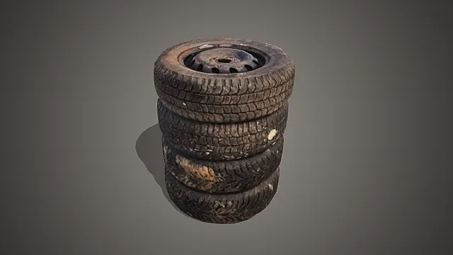 做旧废弃轮胎堆模型 