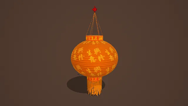 卡通风格3D中式灯笼模型，创意设计（卡通中式灯笼、3D模型、灯笼造型、“生意兴隆”字样、“吉祥如意”装饰、流苏坠饰）
