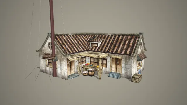 写实风格中式古建渔船屋 3D 模型 古代水乡码头场景搭建素材