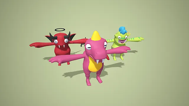 卡通 Q 版小恶魔飞龙鱼人怪物角色 3D 模型合集