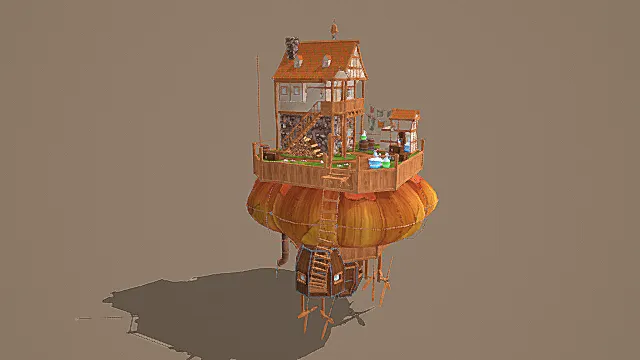 复古童话风悬浮蘑菇屋3D模型