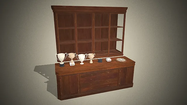 一套复古风格的实木展示柜组合3D模型