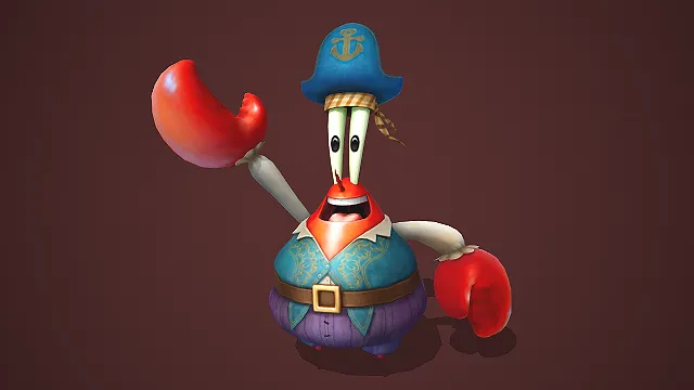 蟹老板  卡通模型  海盗装扮  锚形海盗帽  红色蟹钳