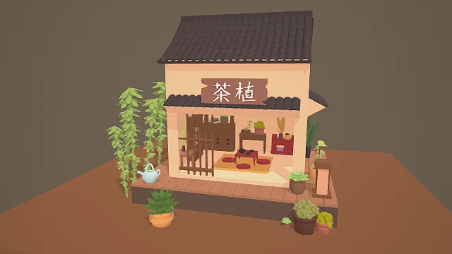 3D卡通风格日式茶屋模型，创意设计（3D建筑、卡通风格、可爱风，物品设计主题）