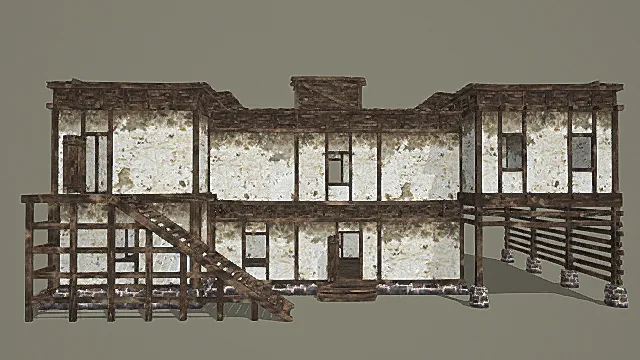 复古多户联排架空村落民居3D模型