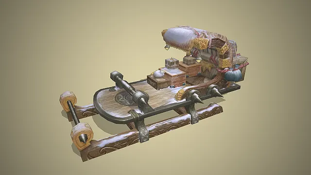 雪地风格雪橇  载具模型  商队场景  积雪装饰设计