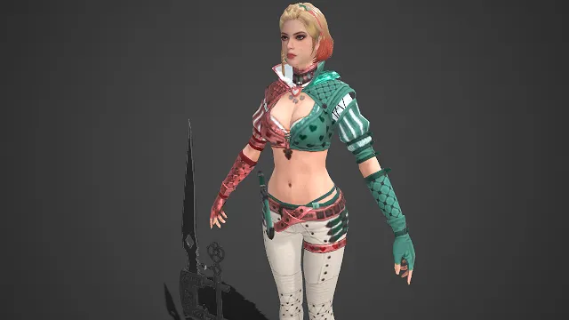 拼接装束  露脐设计  设计感  复古装饰  灵动凌厉  女战士形象  时尚撞色