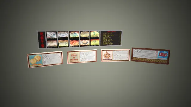 一套复古风格的餐厅菜单牌3D模型