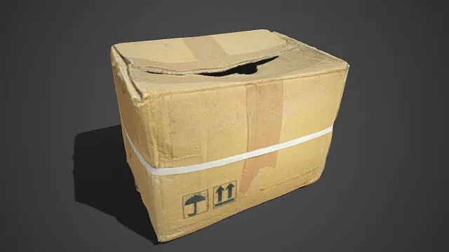 黄褐色纸箱  防潮标识  模糊的文字残留  运输包装  储物容器  快递仓储场景
