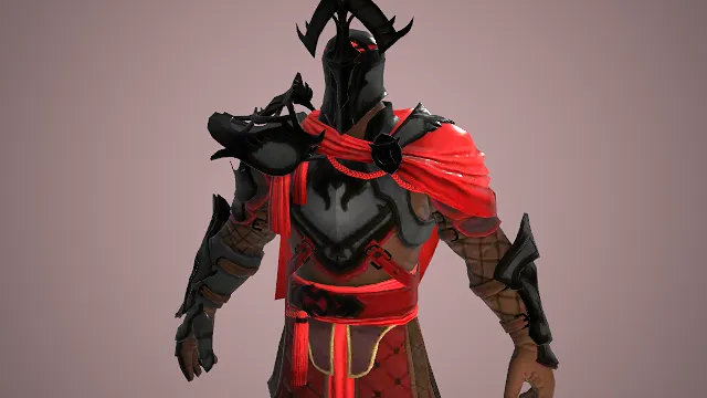 暗黑奇幻  东方武士  游戏角色模型  龙形雕纹  甲胄  凶戾气场  侵略性  黑红配色