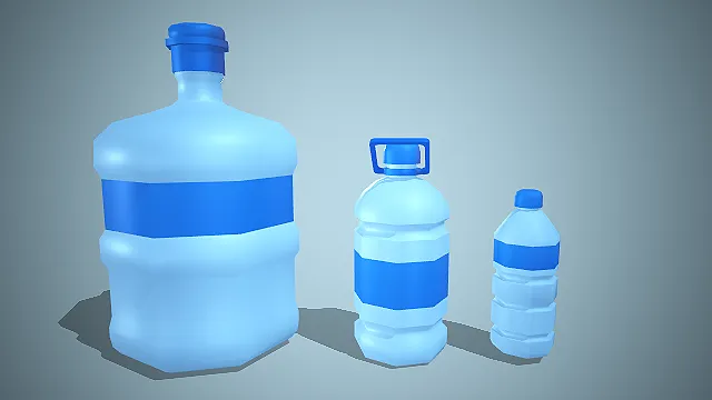 三款不同容量的低模风格的便携3D饮用水瓶模型