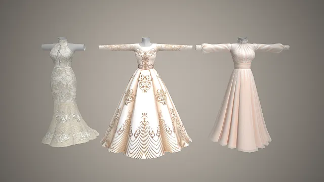 轻奢礼服  立体蕾丝刺绣  泡泡袖设计  优雅晚宴风