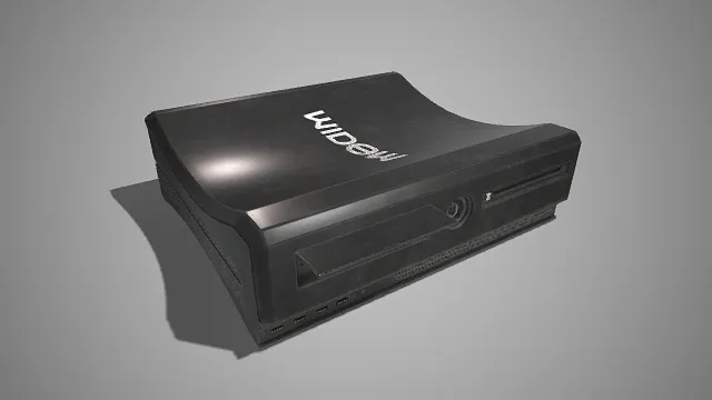 游戏主机  流线型弧面设计  哑光黑质感  USB扩展接口  散热格栅  电玩设备  家庭娱乐