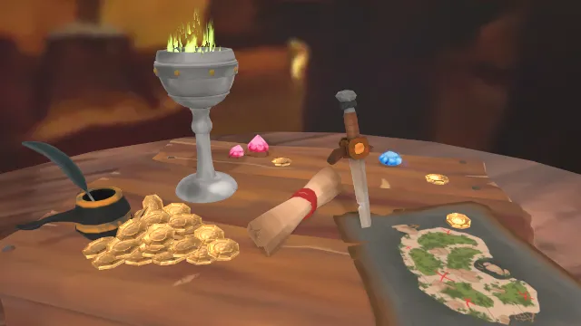 卡通风格化宝藏猎人之桌金币钻石